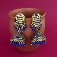 Jeweljunk Blue Beads Gold Plated Jhumki Earrings - 1309383D