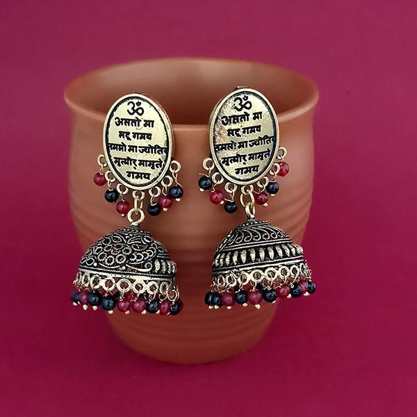 Jeweljunk Black & Red  Beads Gold Plated Jhumki Earrings - 1309383I