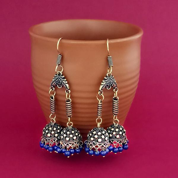 Jeweljunk Blue Beads Gold Plated Jhumki Earrings - 1309385C