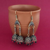 Jeweljunk Black Beads Gold Plated Jhumki Earrings - 1309385F