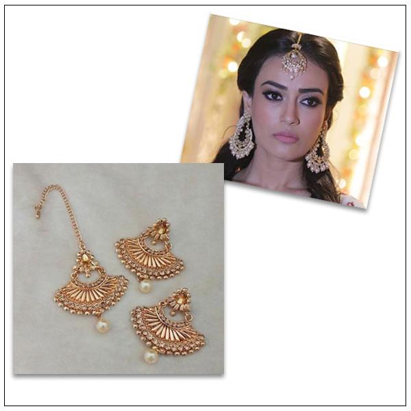 Kriaa Brown Austrian Stone Earrings With Maang Tikka - 1309519