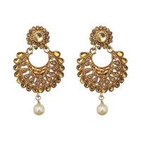 Kriaa Gold Plated Austrian Stone Pearl Dangler Earrings - 1309622