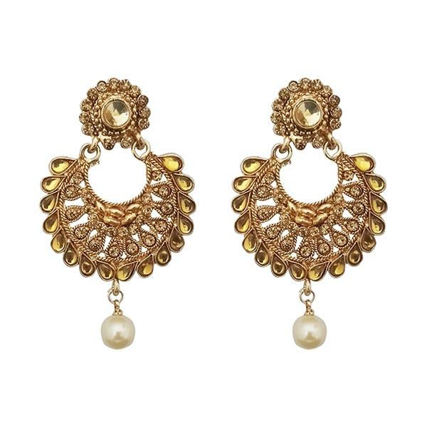 Kriaa Gold Plated Austrian Stone Pearl Dangler Earrings - 1309622