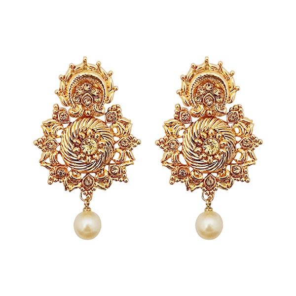 Kriaa Brown stone Pearl Drop Dangler Earrings - 1309627