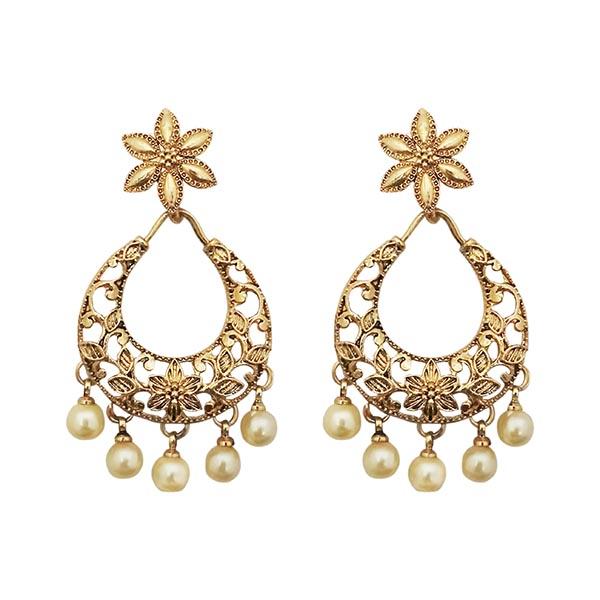 Kriaa Floral design Gold Plated Dangler Earrings - 1309630