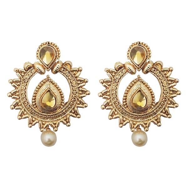 Kriaa Pearl Drop Brown Austrian Stone Dangler Earrings - 1309632