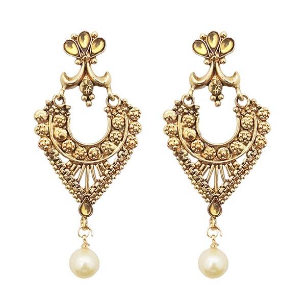 Kriaa Pearl Drop Gold Plated Brown stone Dangler Earrings - 1309634