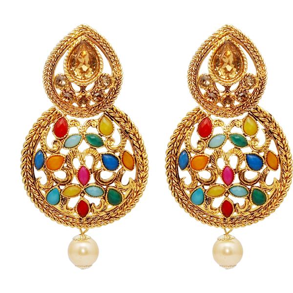 Kriaa Austrian Stone Kundan Gold Plated Navrang Dangler Earrings - 1309801