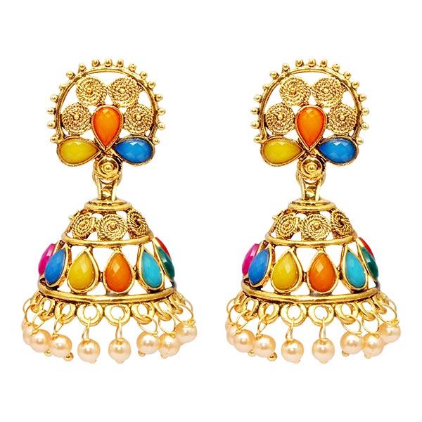 Kriaa Austrian Stone Kundan Navrang Jhumki Earrings - 1309807