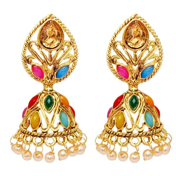 Kriaa Stone Kundan Gold Plated Navrang Jhumki Earrings - 1309809