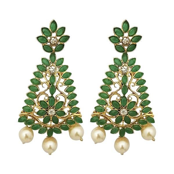 Kriaa Green Kundan And Austrian Stone Gold Plated Dangler Earrings - 1309815