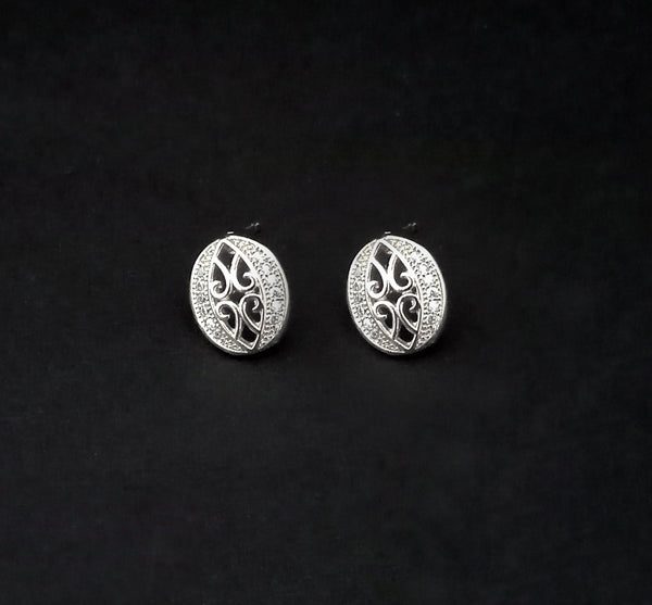 Urthn Austrian Stone Rhodium Plated Stud Earrings - 1309902B