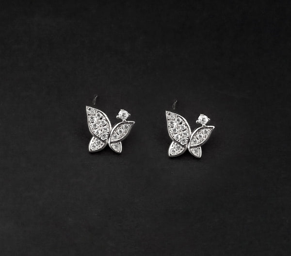 Urthn Butterfly Shape Rhodium Plated Stud Earrings - 1309910B