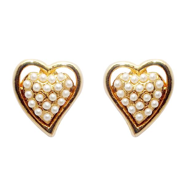 Urbana White Pearl Gold Plated Heart shaped Stud Earrings - 1310007