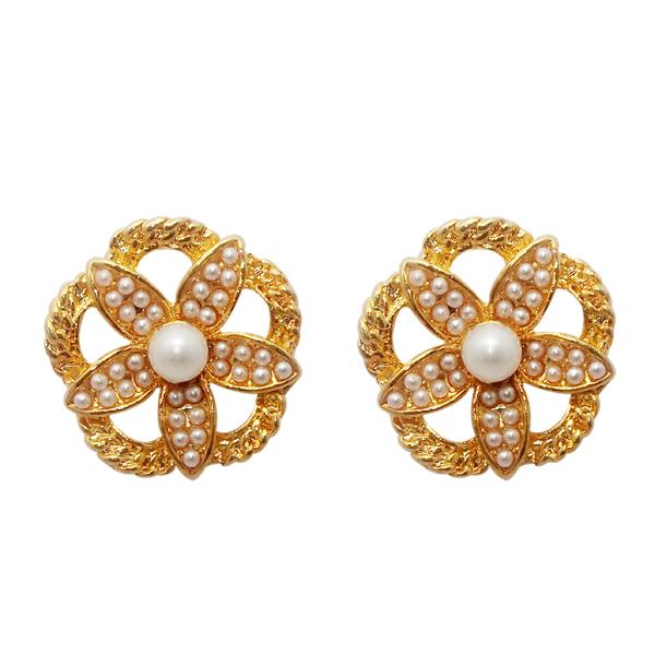 Urbana White Pearl Gold Plated Floral Design Stud Earrings - 1310030