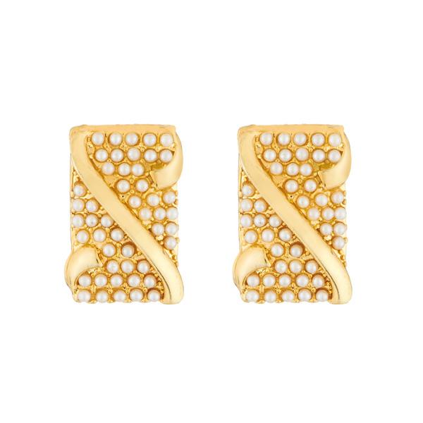 Kriaa Gold Plated Pearl Stud Earrings - 1310038