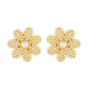 Kriaa Floral Design Gold Plated Pearl Stud Earrings - 1310040