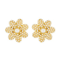 Kriaa Floral Design Gold Plated Pearl Stud Earrings - 1310040