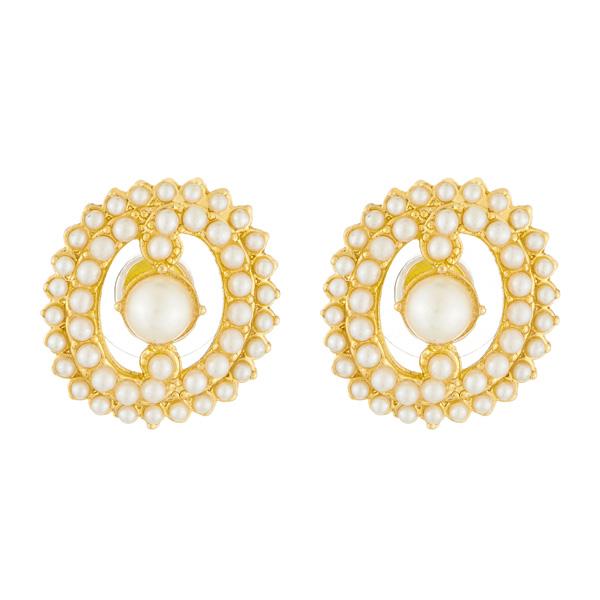Kriaa White Pearl Gold Plated Stud Earrings - 1310042