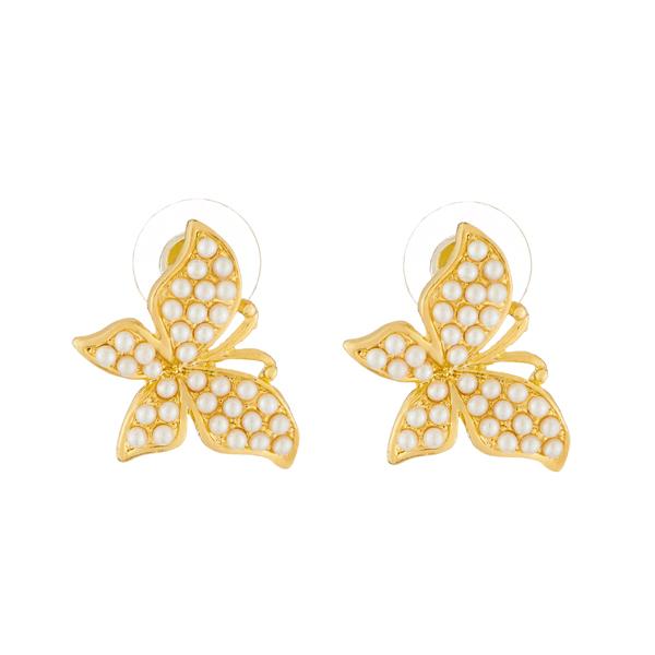 Kriaa Gold Plated Butterfly Design Pearl Stud Earrings - 1310043
