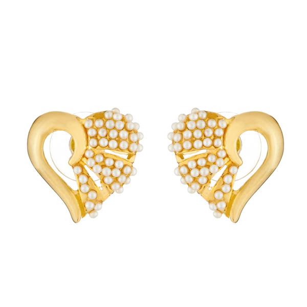 Kriaa Gold Plated Heart Design Pearl Stud Earrings - 1310045