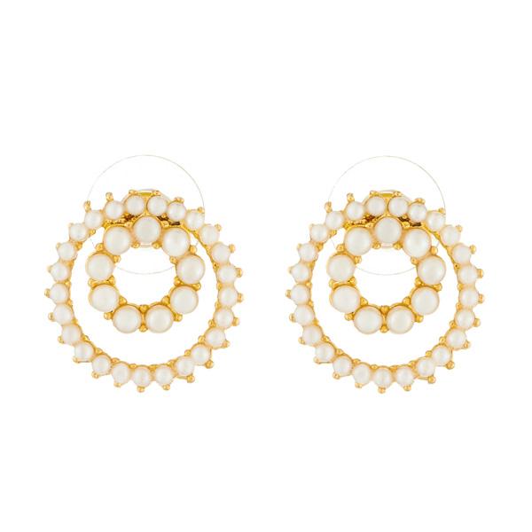 Kriaa White Pearl Gold Plated Stud Earrings - 1310046
