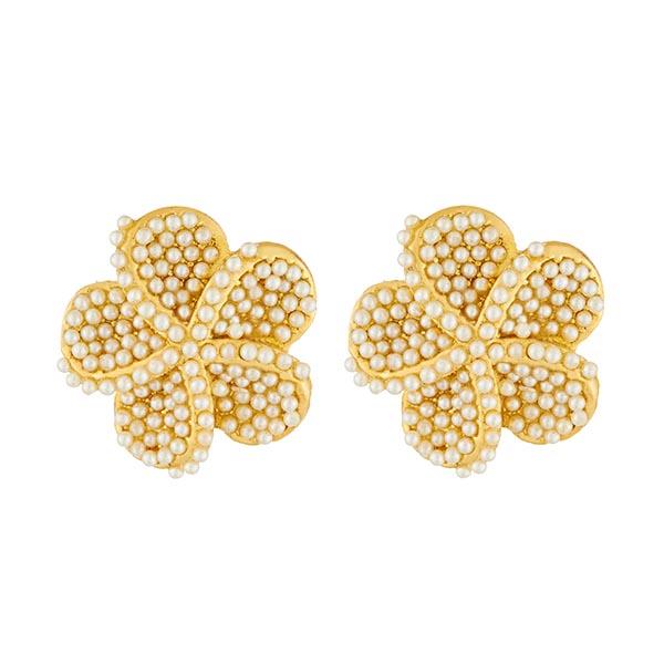 Kriaa Gold Plated White Pearl Stone Stud Earrings - 1310049