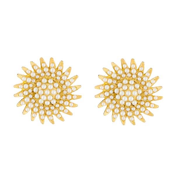 Kriaa Gold Plated White Pearl Stone Stud Earrings - 1310050