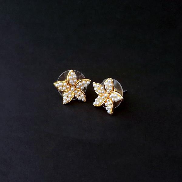 Kriaa Pearl Stud Gold Plated Earrings - 1310071