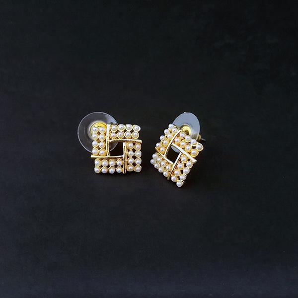Kriaa Pearl Stud Gold Plated Earrings - 1310072