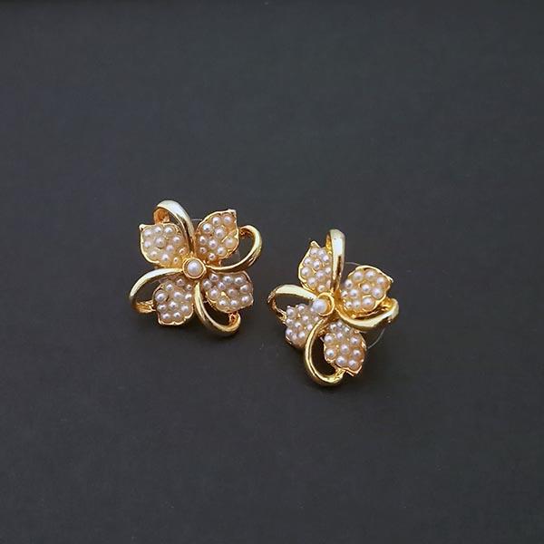 Kriaa Pearl Floral Design Gold Plated Stud Earrings - 1310097