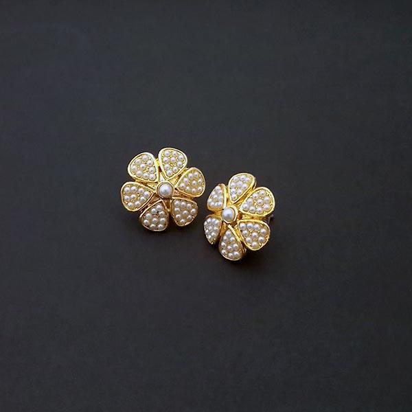 Kriaa Pearl Floral Design Gold Plated Stud Earrings - 1310099