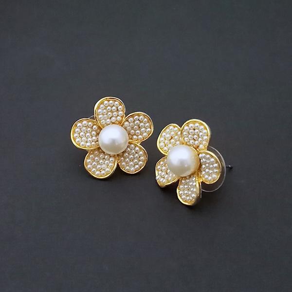 Kriaa Floral Design Gold Plated Pearl Stud Earrings - 1310129