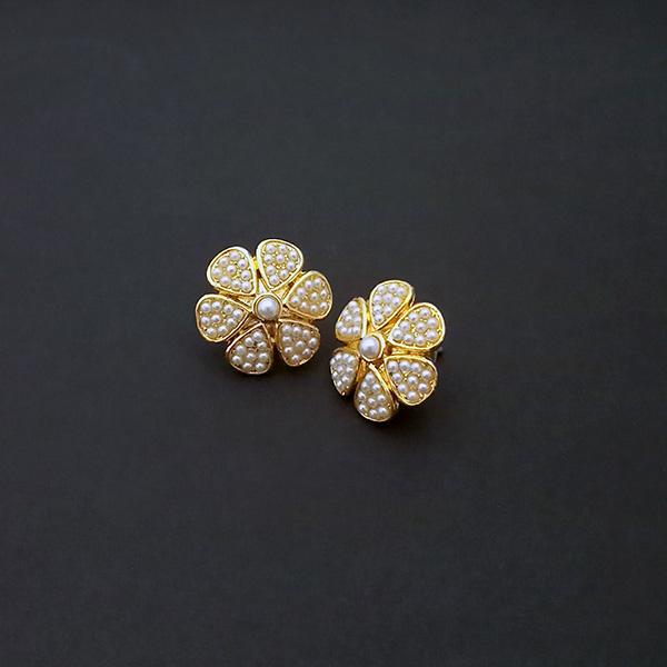 Kriaa Floral Design Gold Plated Pearl Stud Earrings - 1310130