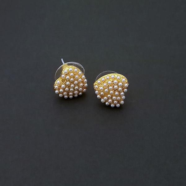 Kriaa Gold Plated Heart Design Pearl Stud Earrings - 1310142