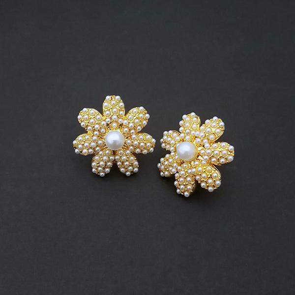 Kriaa Floral Design Gold Plated Pearl Stud Earrings - 1310145