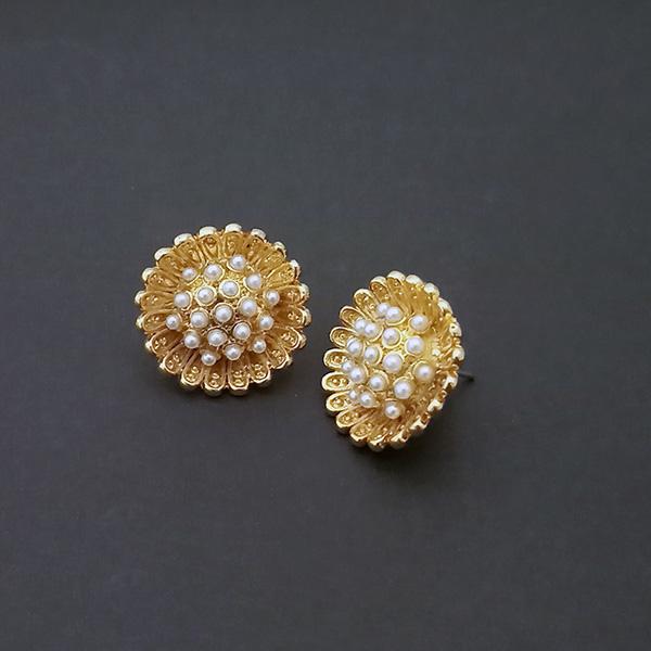 Kriaa Floral Design Gold Plated Pearl Stud Earrings - 1310150