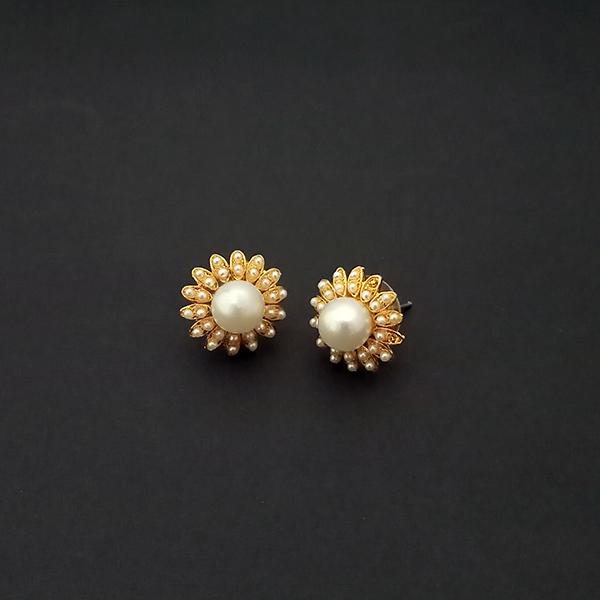 Kriaa Floral Design Gold Plated Pearl Stud Earrings - 1310151