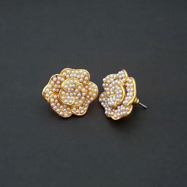 Kriaa Floral Design Gold Plated Pearl Stud Earrings - 1310153