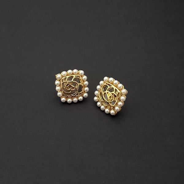 Kriaa Gold Plated Pearl Stud Earrings - 1310163