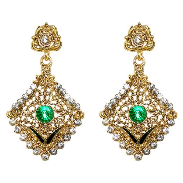 Kriaa Green Austrian Stone Gold Plated Dangler Earrings