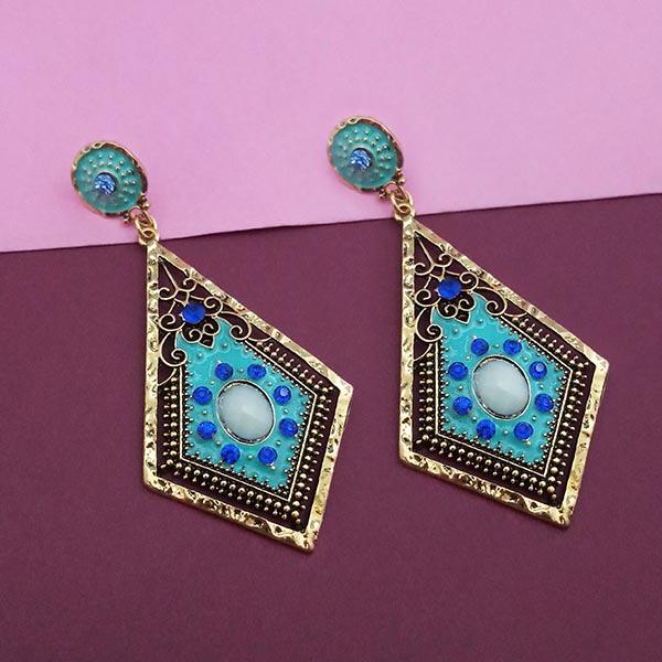 Kriaa Gold Plated Blue Austrian Stone Dangler Meenakari Earrings - 1310306