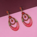 Kriaa Gold Plated Red Austrian Stone Dangler Meenakari Earrings - 1310308