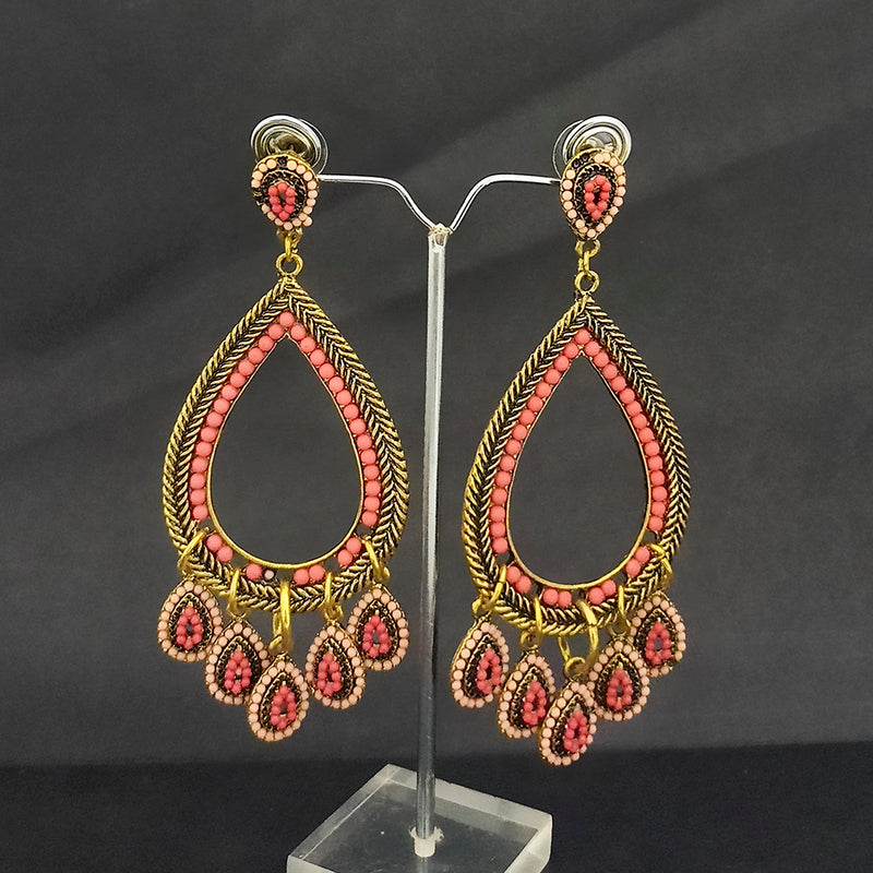 Kriaa Gold Plated Peach Beads Dangler earrings