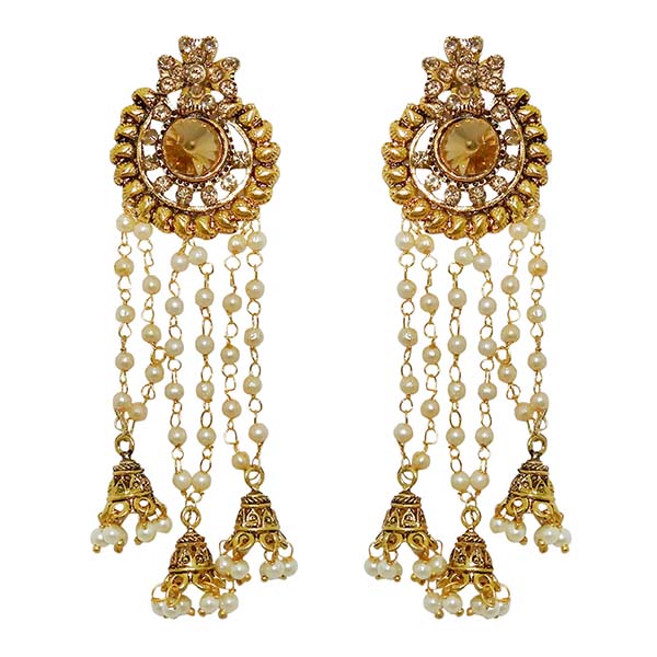 Kriaa Stone Gold Plated Pearl Dangler Earrings - 1310503