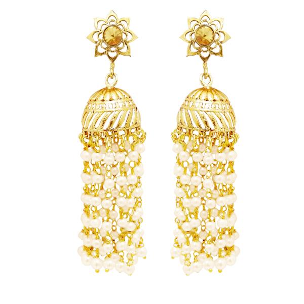 Kriaa Austrian And Pearl Gold Plated Polki Jhumki Earrings - 1310512