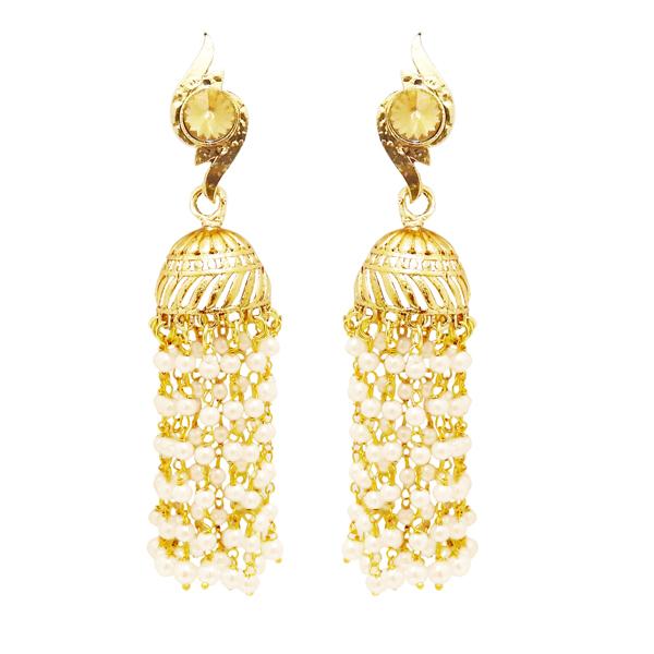 Kriaa Stone Gold Plated Pearl Polki Jhumki Earrings - 1310513