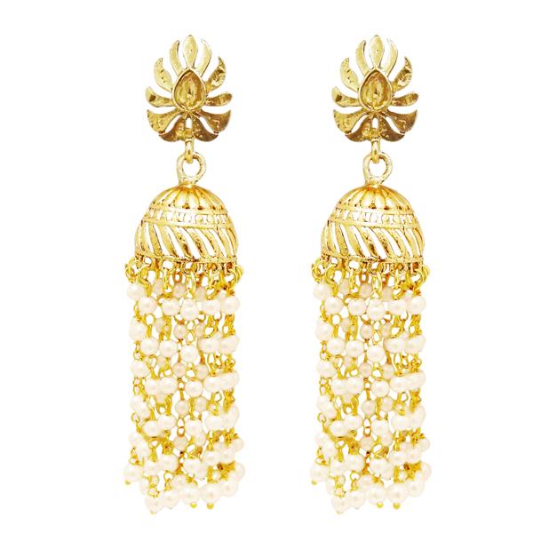 Kriaa Stone Pearl Gold Plated Polki Jhumki Earrings - 1310514
