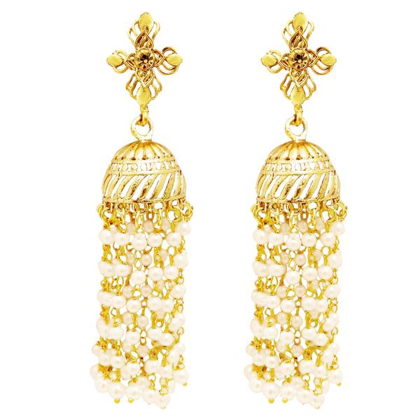 Kriaa Gold Plated Stone And Pearl Polki Jhumki Earrings - 1310517