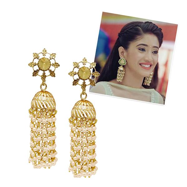 Kriaa Stone Gold Plated Pearl Polki Jhumki Earrings - 1310521